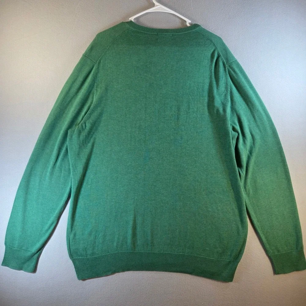 Brooks Brothers Mens XL Green Supima Cotton V-Neck Sweater Long Sleeve Classic